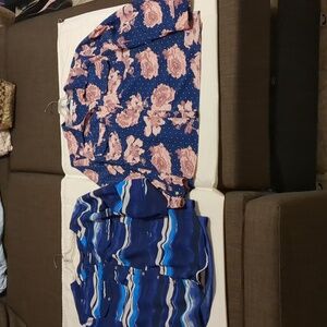 NOTATIONS womens Blue Floral -Stripes Long Sleeves Blouses Lot Of Two Size L- XL